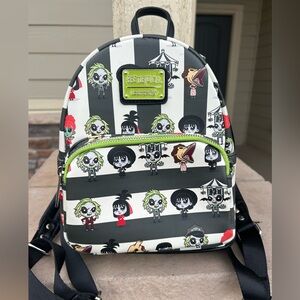 Excellent! Loungfly Beetlejuice Chibi All-Over Print Mini Backpack
